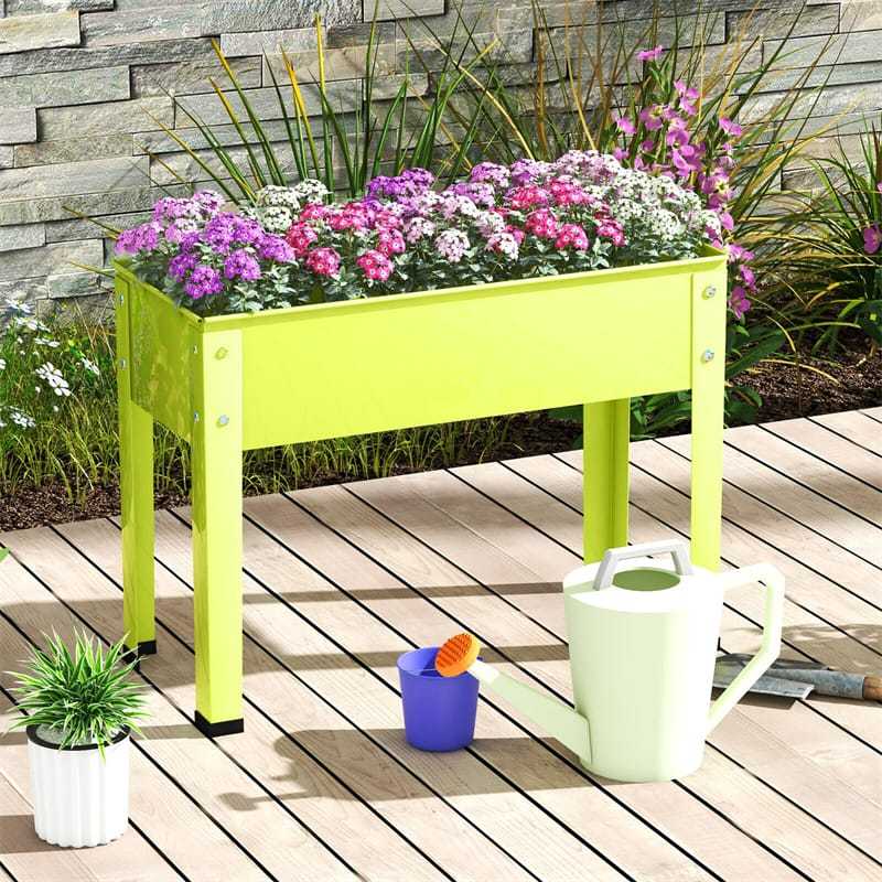 Outdoor Elevated Plant Stand 24" W Metal Raised Garden Bed Standing Planter Box with Drain Hole for Vegetable Flower Fruit