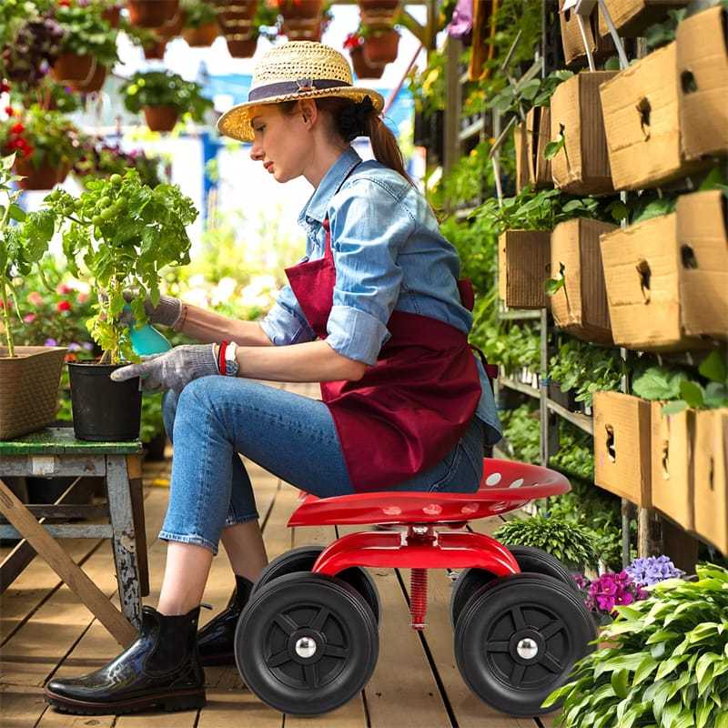 Heavy Duty Garden Cart with 360° Swivel Seat & Wheels, Height Adjustable Rolling Gardening Seat Utility Stool Cart Garden Scooter for Planting