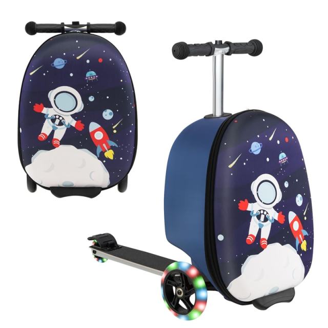 2-in-1 Hardshell Ride on Scooter Suitcase Kids Folding Scooter Luggage with Lighted Wheels & Retractable Handle
