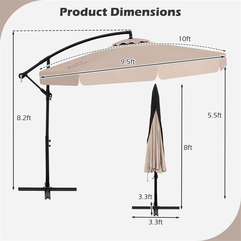 10FT Offset Cantilever Umbrella with Cover, Tilt Adjustment & Crank, 8-Rib Heavy-Duty Vented Ruffled Patio Umbrella for Poolside/Garden/Deck