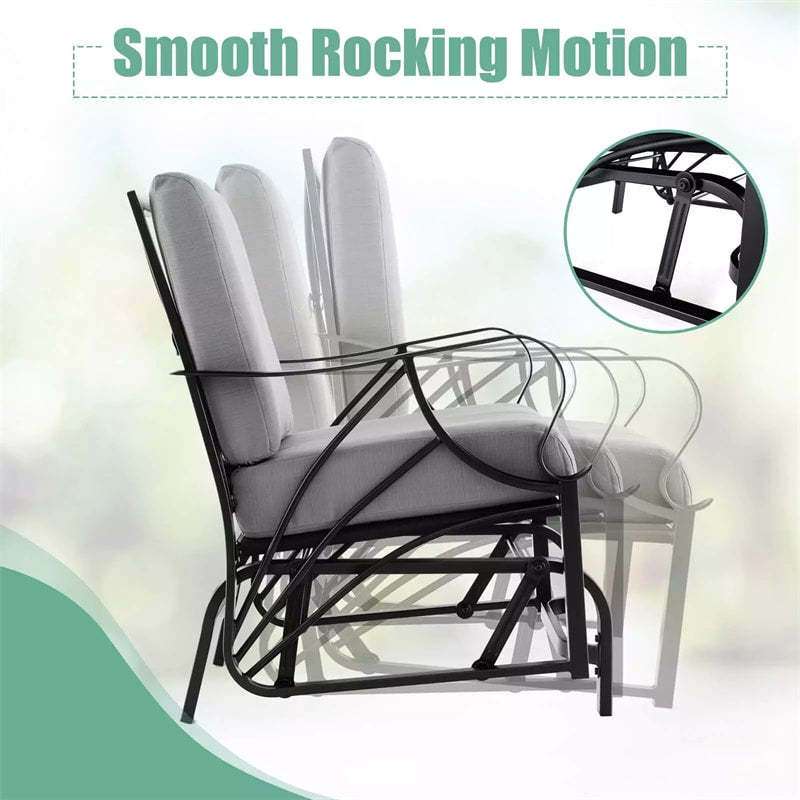 2PCS Outdoor Gliders with Cushions, Curved Armrests & Metal Frame, Ergonomic Patio Rocking Chairs for Porch, Backyard, Poolside