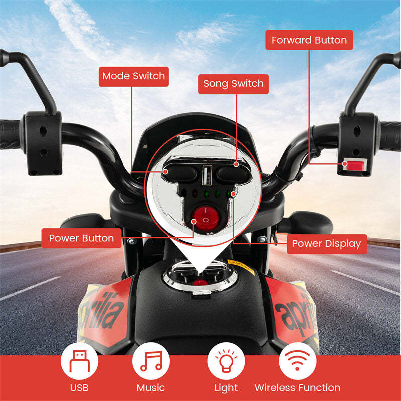 12V Kids Ride On Motorcycle, Licensed Aprilia Electric Dirt Bike with Training Wheels & Headlights, Battery Powered Ride On Car for Ages 3+
