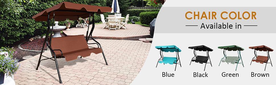 3 Seater Outdoor Patio Canopy Porch Swing Chair with Cushioned Steel Frame