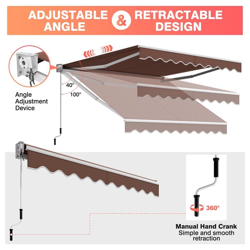 10x8.2FT Retractable Awning, Weatherproof Aluminum Sun Shade with Manual Crank for Patio, Balcony & Restaurant