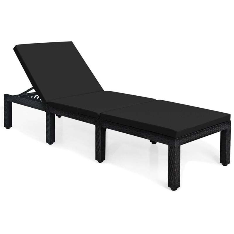 Patio Rattan Lounge Chair with Cushions & Set of 2 Cushion Covers, Adjustable Backrest Outdoor Chaise Lounge Sun Lounger for Poolside