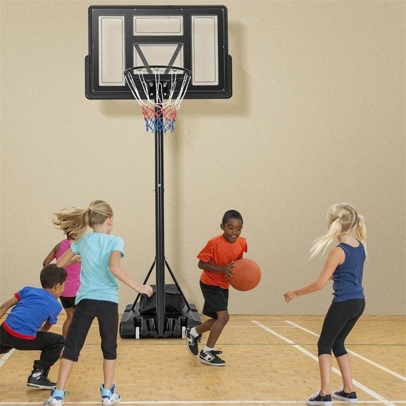 4.4-10FT Adjustable Basketball Hoop, Portable Basketball Goal System with 44" Shatterproof Backboard, Fillable Base, Weight Bag for Indoor Outdoor Use