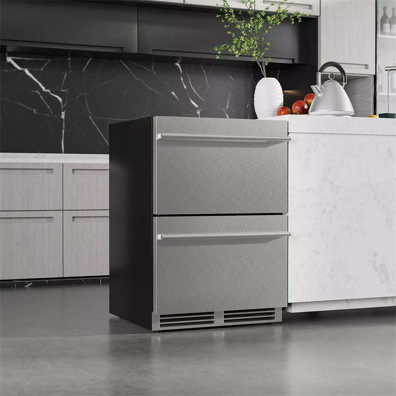 24" Dual Drawer Beverage Fridge with Adjustable Temp, Built-in/Freestanding Under Counter Beverage Cooler for Home & Commercial Use