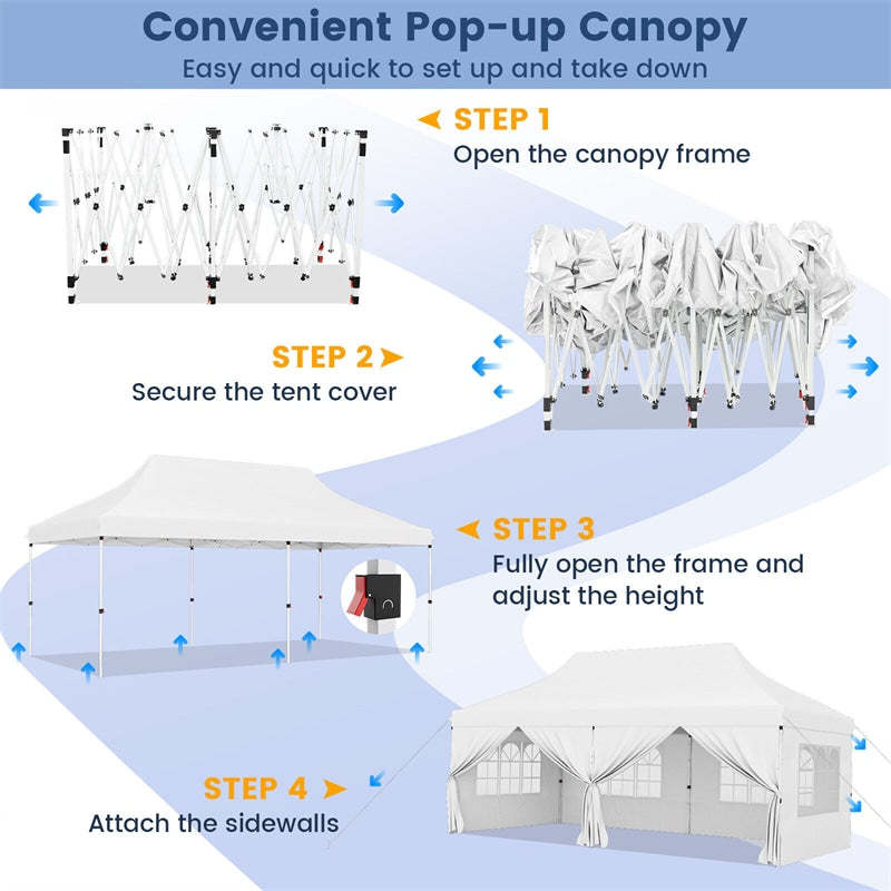 10x20FT Pop Up Canopy with 6 Removable Sidewalls & Carry Bag, UPF50+ Instant Setup Outdoor Canopy Tent for Weddings, Parties, Backyard & Beach