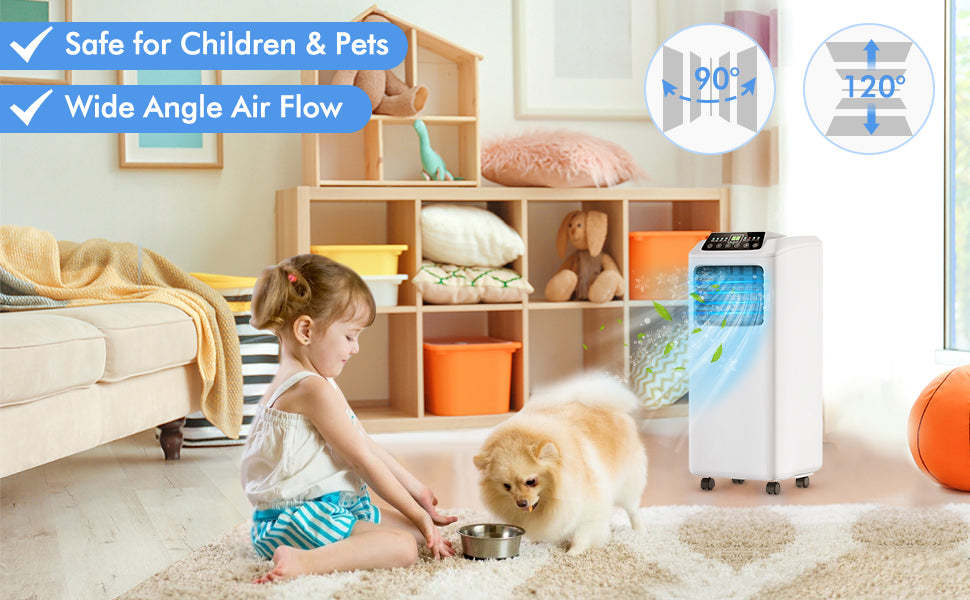 8000 BTU Portable Air Conditioner Energy-Saving 3-in-1 Air Cooler with Built-in Dehumidifier, Fan & Remote Control for Home Office