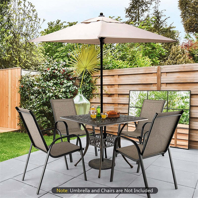 35.4" Square Outdoor Dining Table, All-Weather Cast Aluminum Table with 2.2" Umbrella Hole, 4-Person Dining Table for Garden, Backyard & Poolside