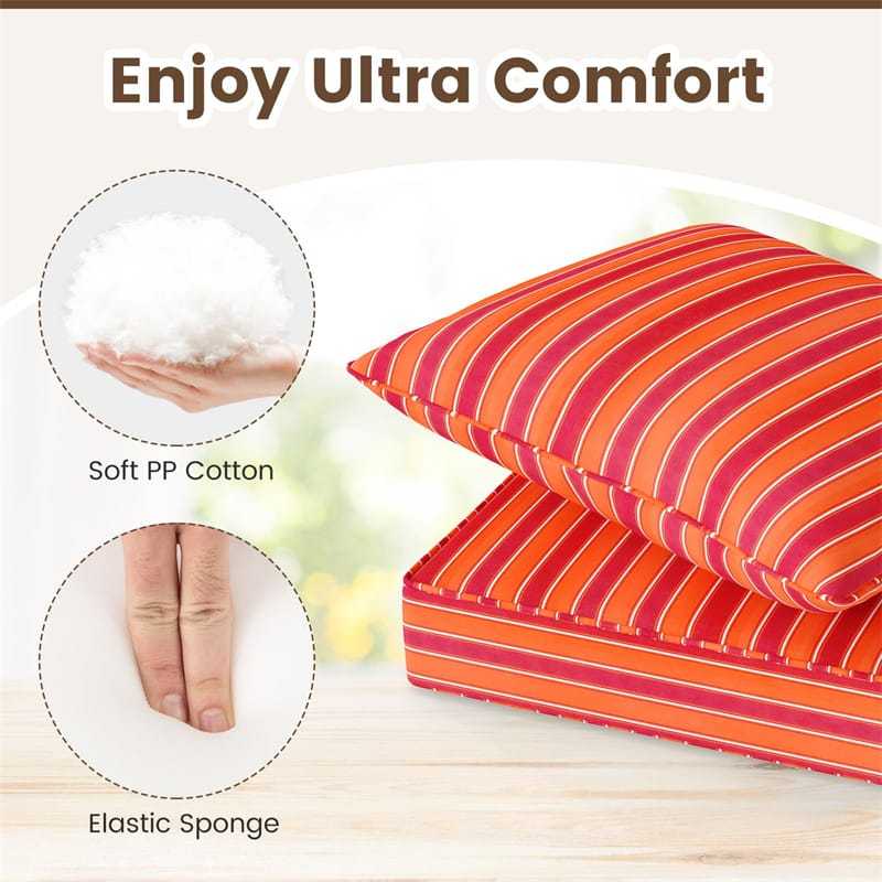 Deep Seat & Back Cushion Set with Rope Ties, Waterproof 6" Thick Indoor/Outdoor Chair Pads for Patio Furniture & Poolside