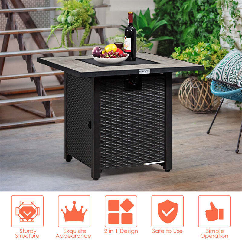 30" Square Propane Fire Pit Table with Ceramic Tabletop & Waterproof PVC Cover, CSA Certified 50,000 BTU Outdoor Gas Fire Pit for Patio, Backyard