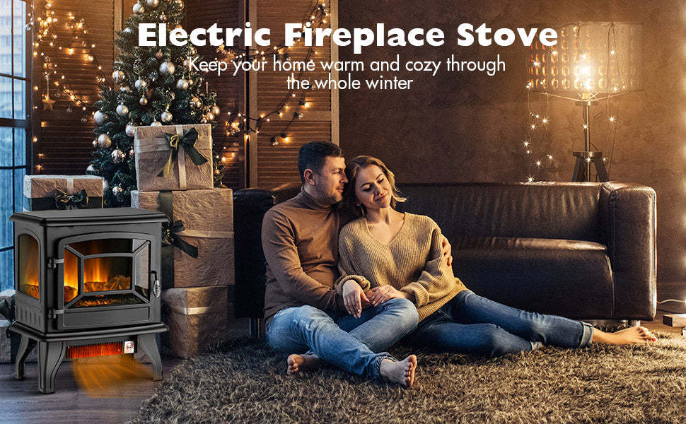 20 Inch Electric Fireplace Stove Freestanding Infrared Fireplace Heater with 3 Sided View