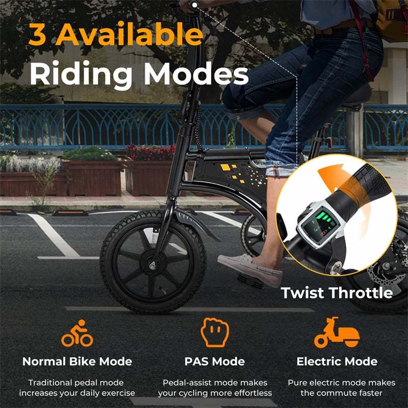 Electric Bike for Adults, 14" Folding Electric Bicycle with 350W Motor, 36V Battery, Cruise Control & Adjustable Saddle, Mini E-Bike for Commuting