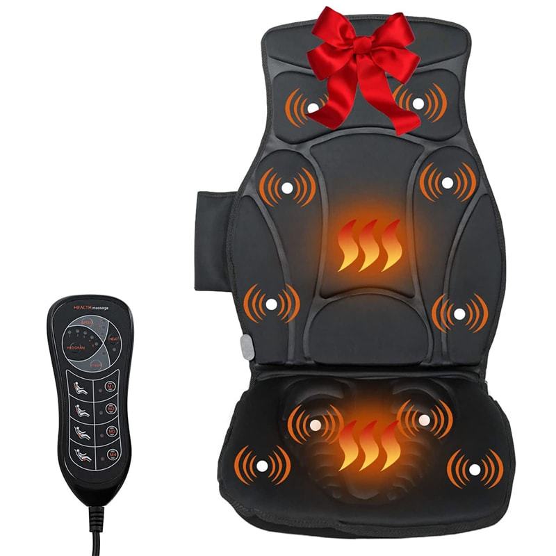 Massage Seat Cushion with Heat, 10 Vibrating Motors & 2 Heat Levels, Vibration Back Massager Massage Chair Pad for Home Office Use