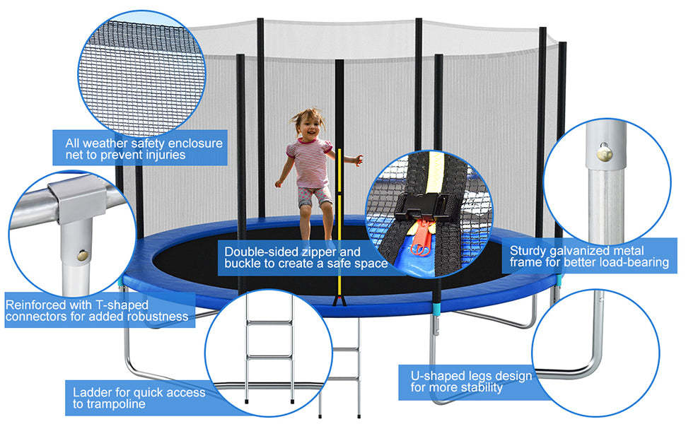12 ft Combo Bounce Jump Trampoline with Spring Pad Ladder and Safety Enclosure Net