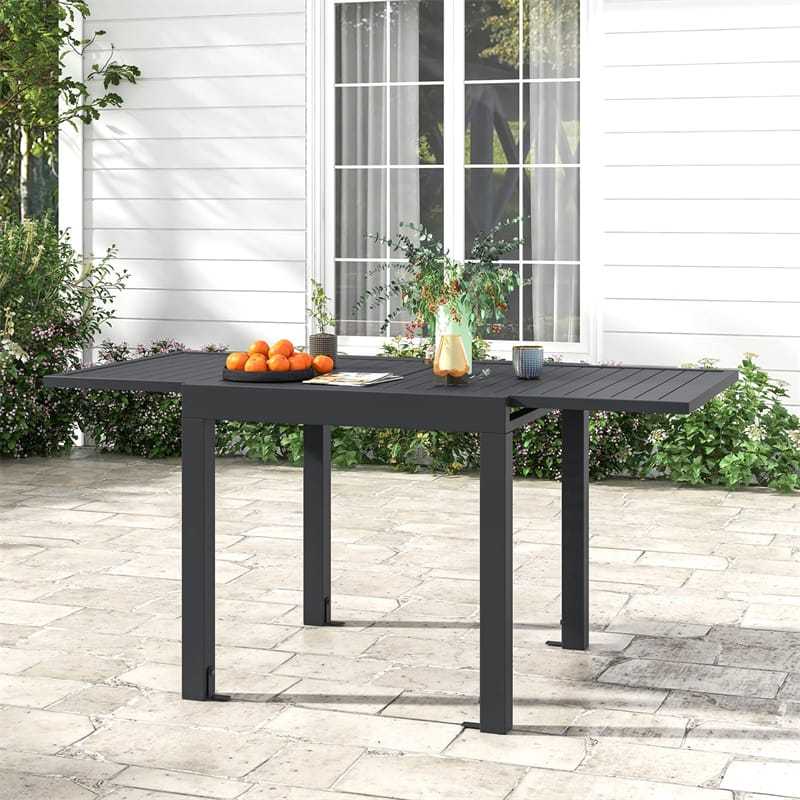 Extendable Outdoor Dining Table for 4-6, All-weather Aluminum 31.5"-63" Expandable Patio Dining Table with Slatted Tabletop for Backyard Garden Deck