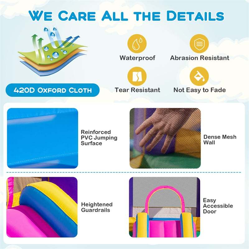 Inflatable Bounce House 6-in-1 Giant Jumping Castle Bouncy House with Large Ball Pit & Basketball Rim for Kids 5-12 Ages Indoor Outdoor Fun