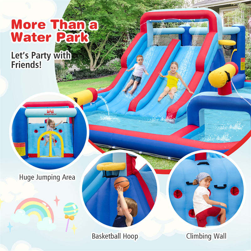 9-in-1 Giant Inflatable Water Slide Park Kids Bounce House Splash Pool with Dual Long Slides