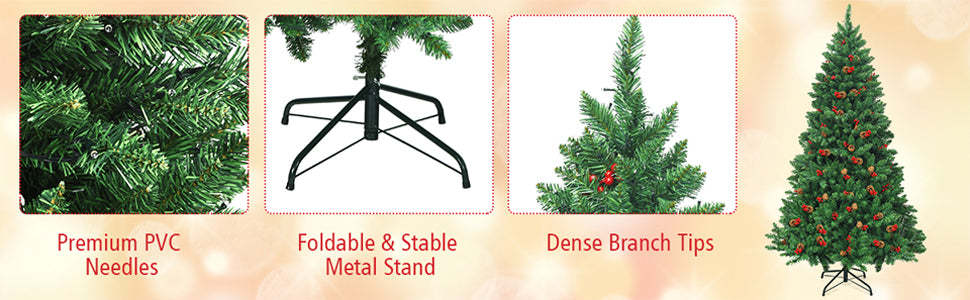 6.5FT Pre-Lit Hinged Christmas Tree with 1100 Branch Tips and Metal Stand