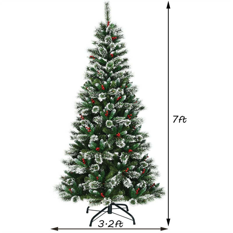 7ft Snow Flocked Higned Artificial Pencil Christmas Tree with Red Berries