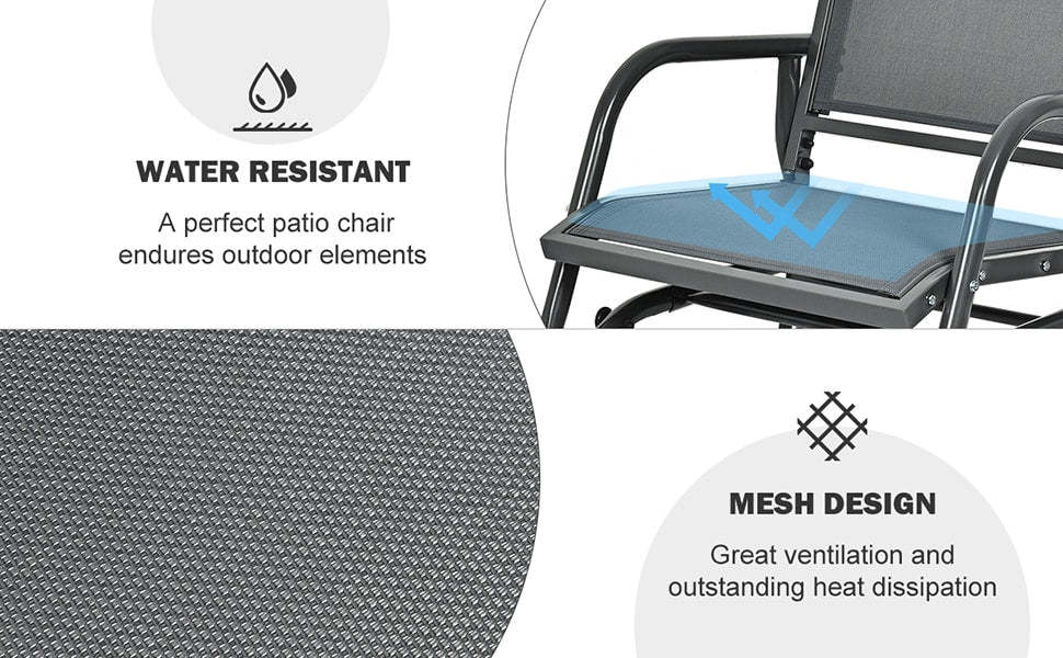 Outdoor Metal Swing Glider Rocking Chair with Armrest for Patio Backyard Poolside