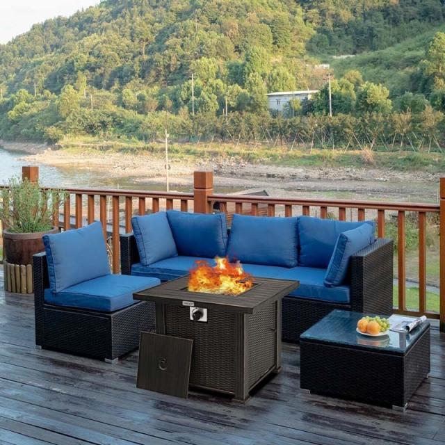 30" Square Steel Gas Fire Pit Table, 50,000 BTU Outdoor Propane Fire Pit with Lid, Lava Rocks & Waterproof Cover, CSA & ETL Certified