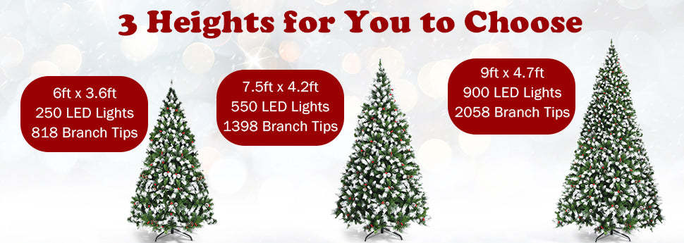 6ft Pre-lit Snow Flocked Artificial Christmas Tree with 250 LED Lights