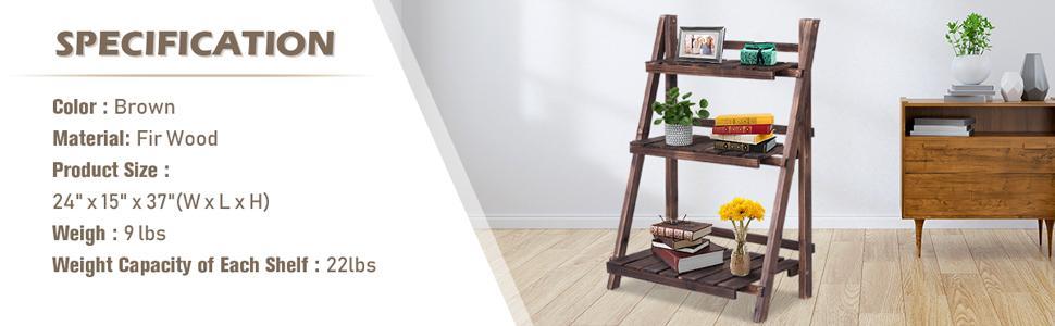 3 Tier Folding Wood Plant Stand Flower Pot Holder Display Rack Foldable Rustic Ladder Shelf for Home Patio Balcony Garden