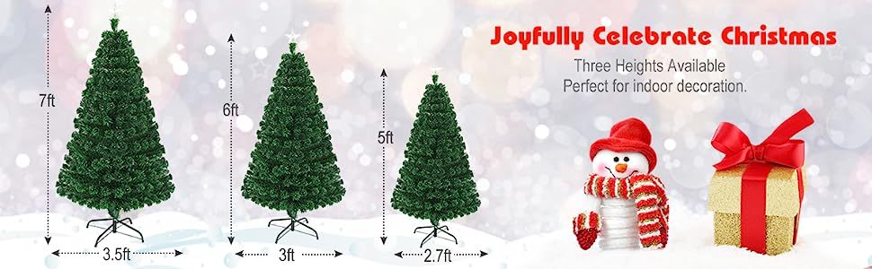 6FT Pre-Lit Artificial Christmas Tree 8 Flash Modes Fiber Optical Tree with Multicolor LED Lights & Metal Stand