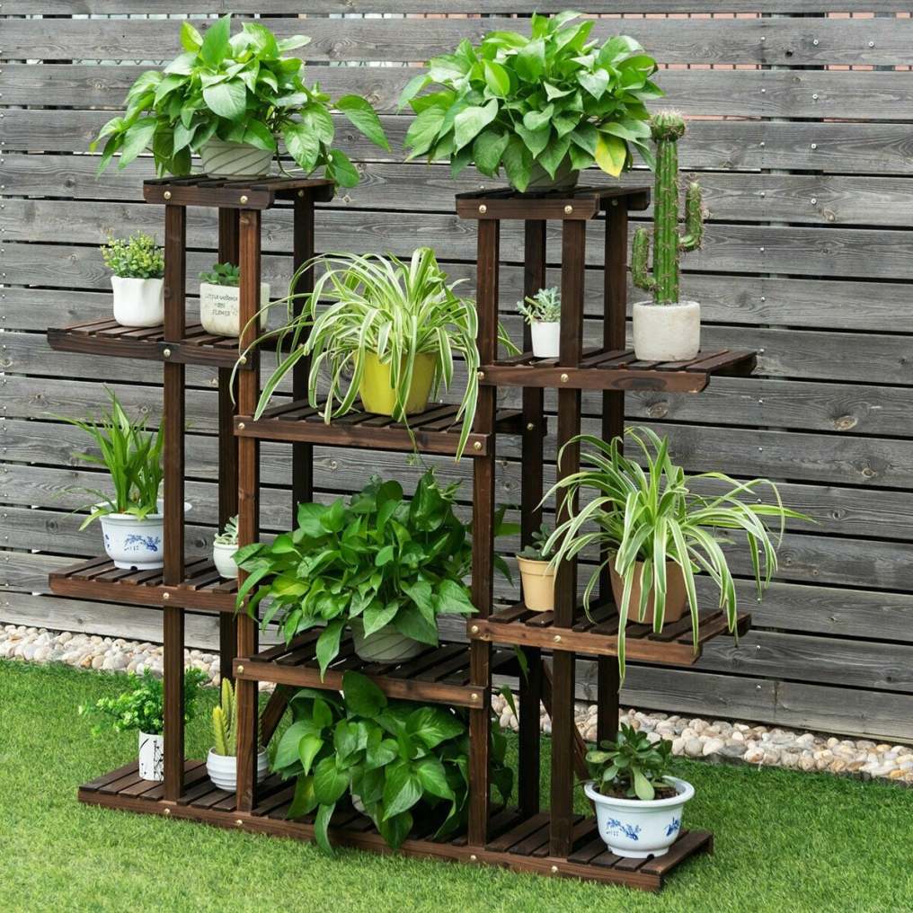 6 Tier Outdoor Wooden Plant Stand Flower Pot Holder Display Shelf