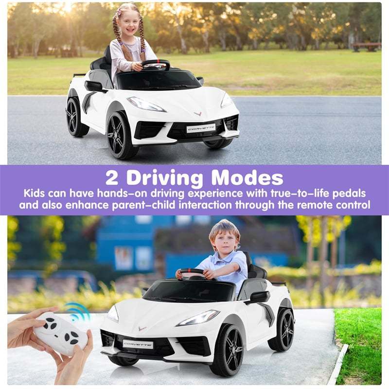 12V Kids Ride On Car Licensed Chevrolet Corvette C8 Electric Toy Car with Remote Control, Wireless Connection, Lights, Gift for Boys & Girls