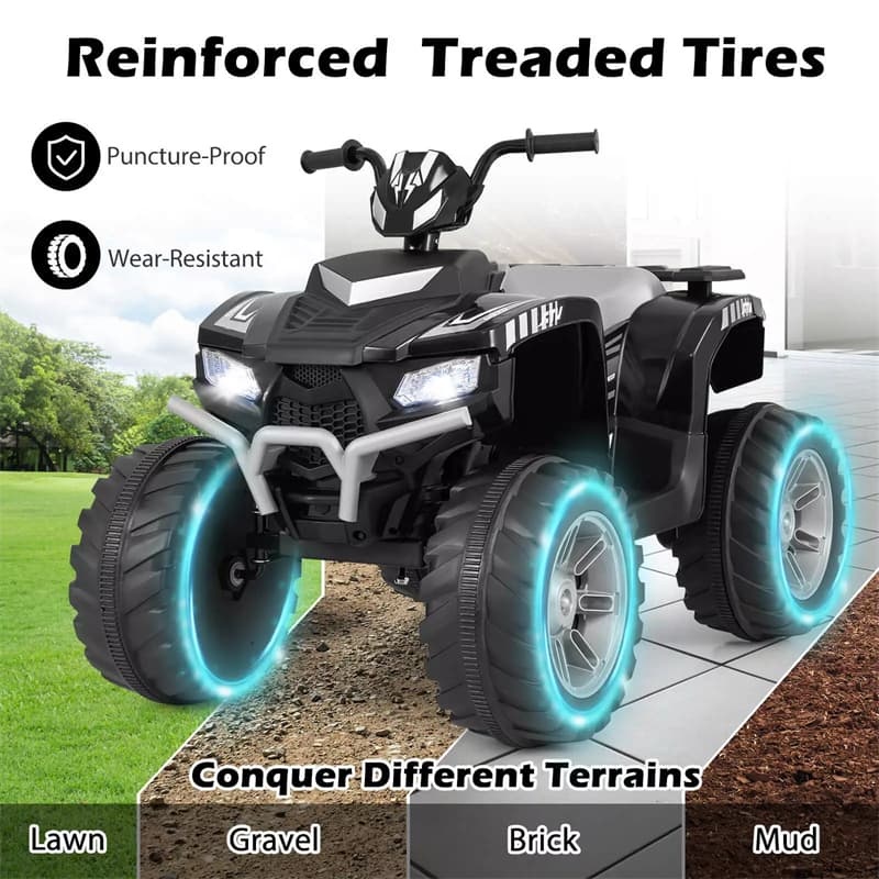 24V Kids Ride On ATV, Battery Powered Electric 4-Wheeler Quad Car with Wireless Connection & LED Lights for Boys/Girls Ages 3-8