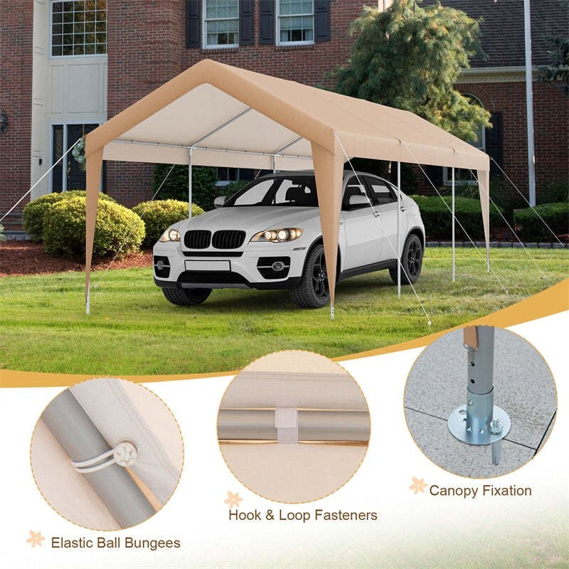 10x20FT Heavy Duty Carport Canopy Outdoor Car Shelter Portable Garage Tent with All-Weather Tarp & Galvanized Steel Frame