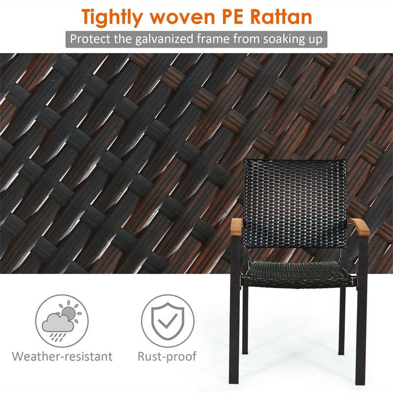 4 Pcs Stackable Outdoor Rattan Patio Dining Chairs with Galvanized Steel Frame