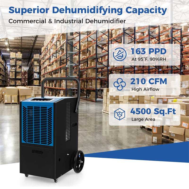 163 Pints Commercial Dehumidifier, 4500 Sq.Ft Crawl Space Dehumidifier Heavy-Duty Portable Industrial Dehumidifier with Pump, Drain Hose, Wheels