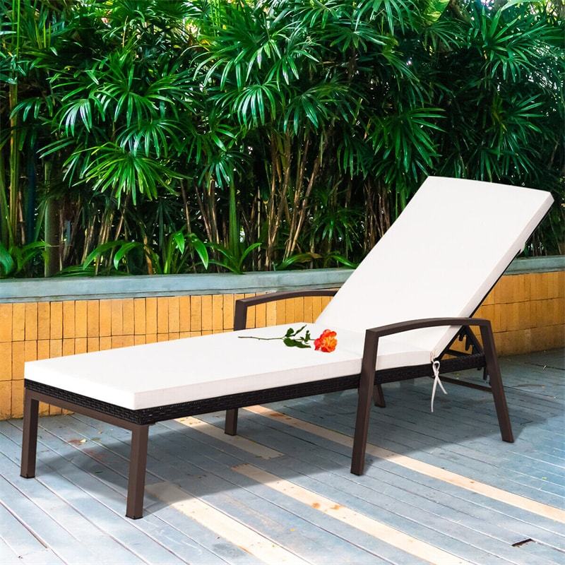 Patio Rattan Lounge Chair with Cushion, Armrest, Adjustable Backrest, Wicker Outdoor Chaise Lounge Sun Lounger for Garden, Balcony, Poolside