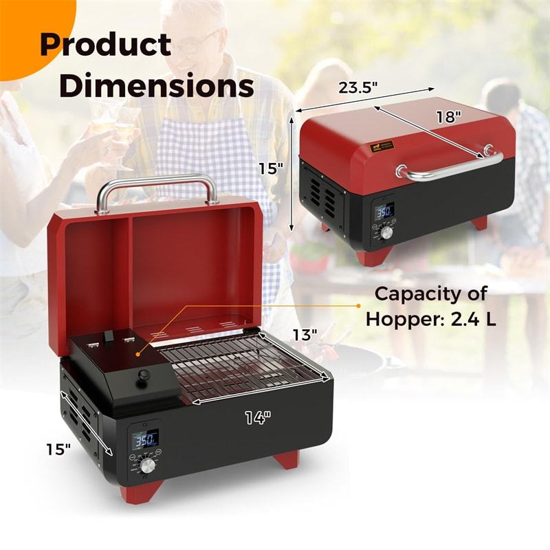 Pellet Grill and Smoker Portable Pellet Smoker Tabletop Wood Pellet Grill w/ Temperature Control, Removable Ash Pan, Grease Tray for Camping BBQ
