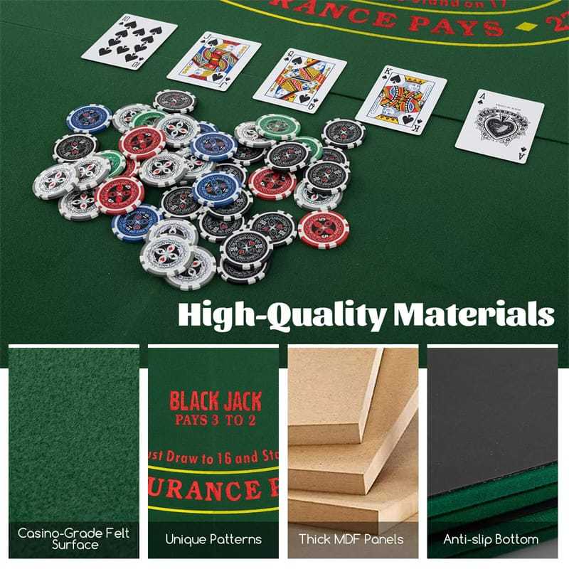48" Folding Poker Table Top, 8-Player Portable Casino Card Game Top with Cup Holders, Chip Trays, Carrying Bag & Non-Slip Bottom for Family Fun
