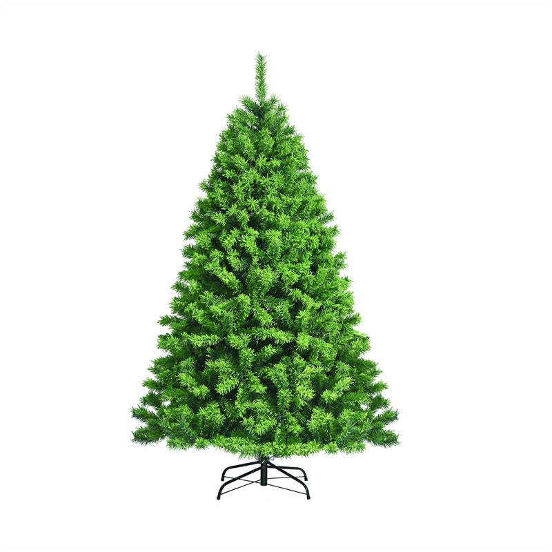 7.5FT Green Flocked Artificial Christmas Tree Unlit Hinged Xmas Tree with Premium 1404 PVC Branch Tips & Metal Stand