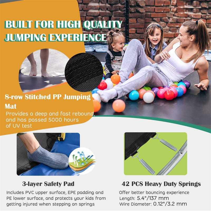 8FT Recreational Trampoline ASTM Approved Large Trampoline with Safety Enclosure Net Ladder Basketball Hoop & Ballpump