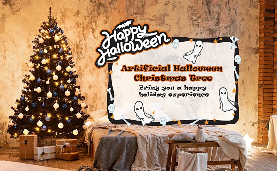 6 ft Black Hinged Artificial Halloween Christmas Tree