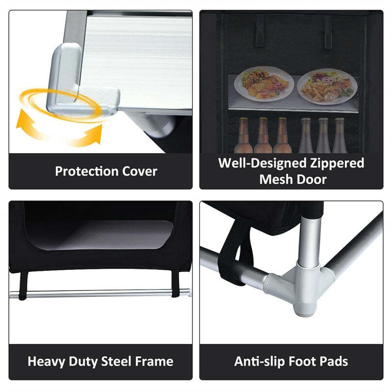Portable Outdoor Camping Cooking Table with Storage Shelves