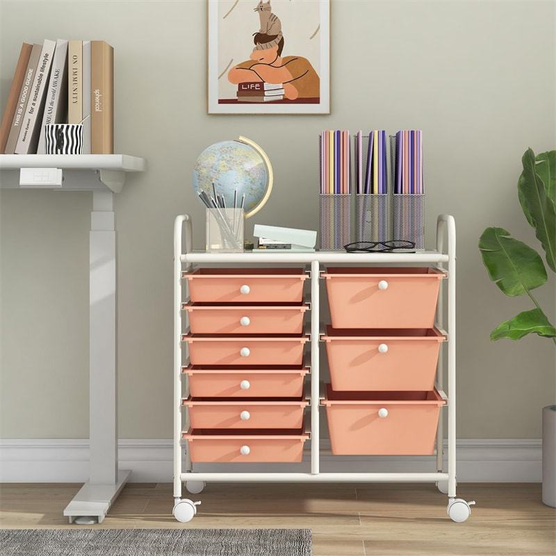 9-Drawer Rolling Storage Cart, Mobile Art & Craft Supply Organizer on Wheels, Metal Frame, Drawer Utility Cart for Classroom Office Home Salon