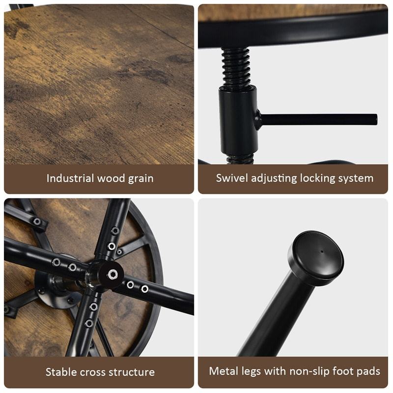 Set of 2 Industrial Bar Stools Adjustable Counter Height Swivel Dining Chairs with Arc-Shaped Backrest