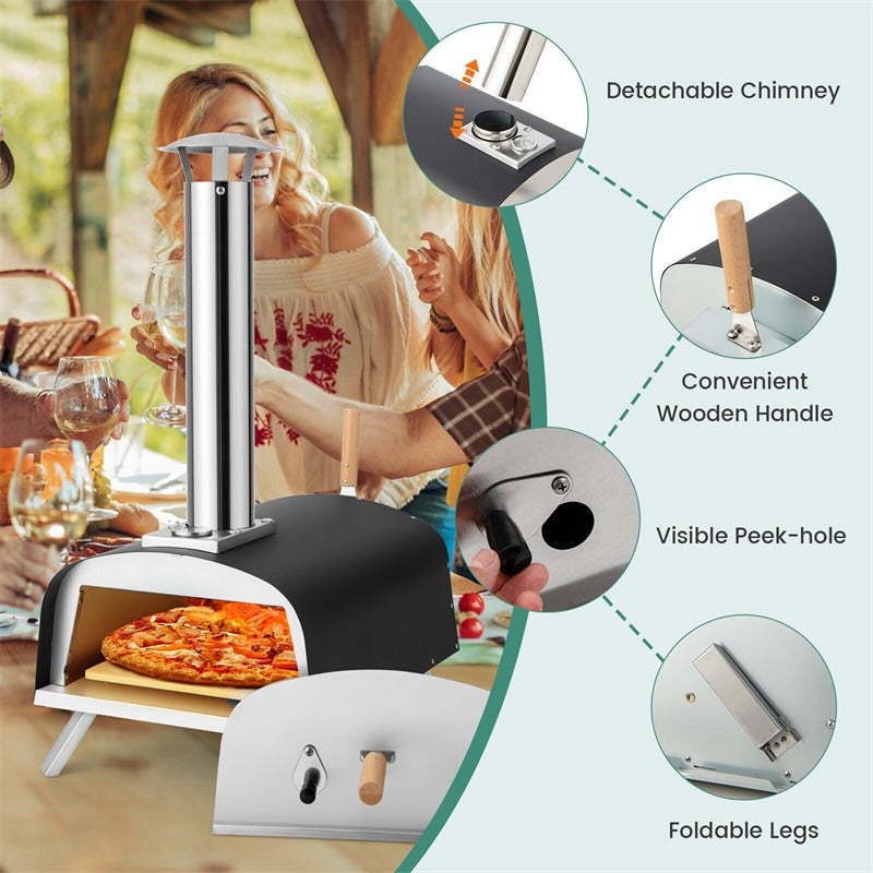 Multi-Fuel Outdoor Pizza Oven Wood Fired & Propane Pizza Maker Portable Pizza Oven with 13'' Pizza Stone & Built-in Thermometer