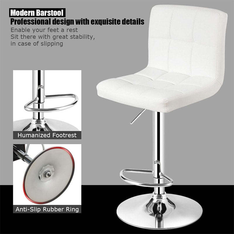 Swivel Bar Stools Set of 2 w/Adjustable Height & Back, Modern PU Leather Armless Counter Height Bar Chairs for Kitchen Island, Home Bar, Dining