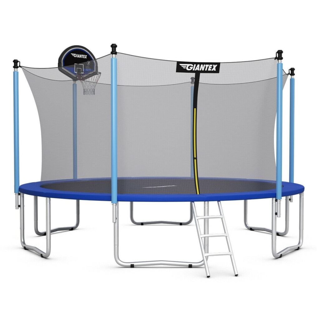 15 Ft Trampoline Combo with Enclosure Net and Basketball Hoop