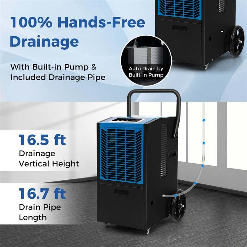 163 Pints Commercial Dehumidifier, 4500 Sq.Ft Crawl Space Dehumidifier Heavy-Duty Portable Industrial Dehumidifier with Pump, Drain Hose, Wheels
