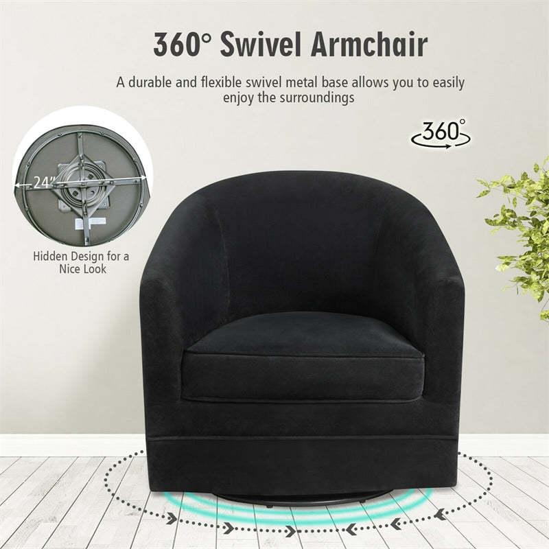 Swivel Barrel Chair Single Sofa with Metal Base for Living Room